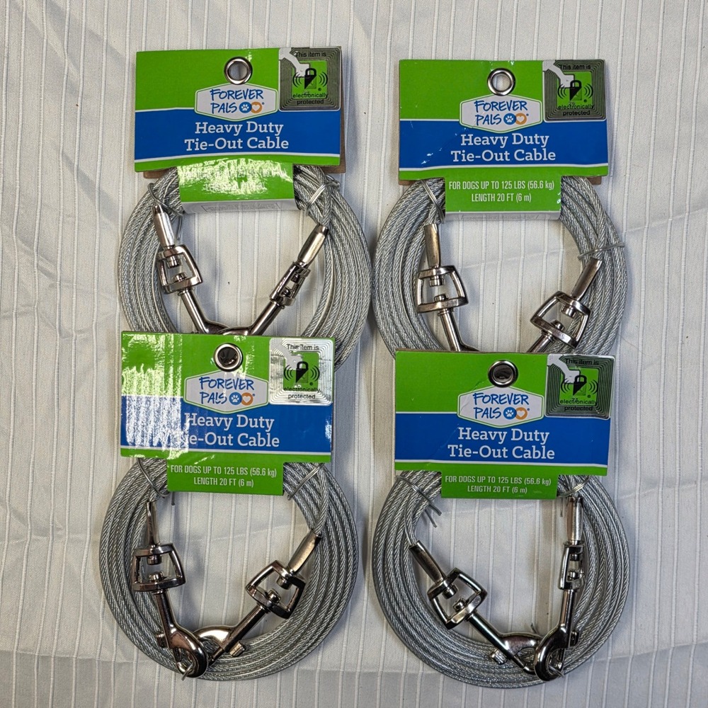 Forever Pals Heavy Duty Tie-Out Cable 4 Pack 20ft Silver for Dogs up to 125 lbs